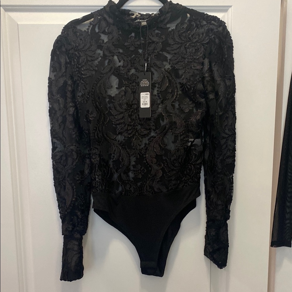 Fashion Nova Black Mesh Bodysuit